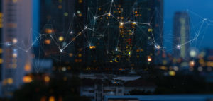 Wireless network and Connection technology concept with Abstract Bangkok city background